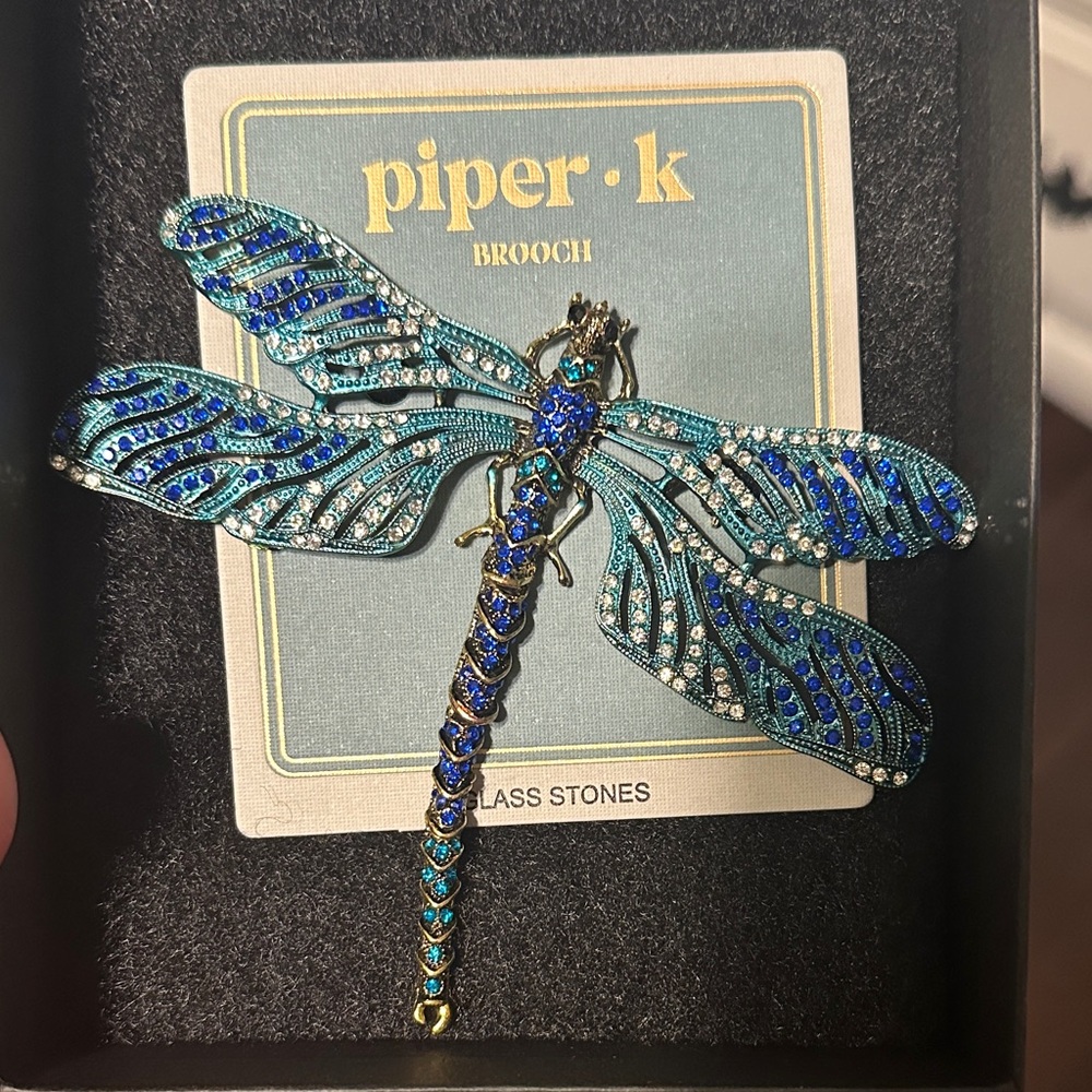 05. Piper K Blue and Gold Dragonfly Brooch